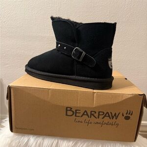 BearPaw Black Suede Short Boot with Studded Strap